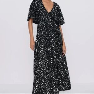 Zara Black With Pearls & Sequin Maxi Dress